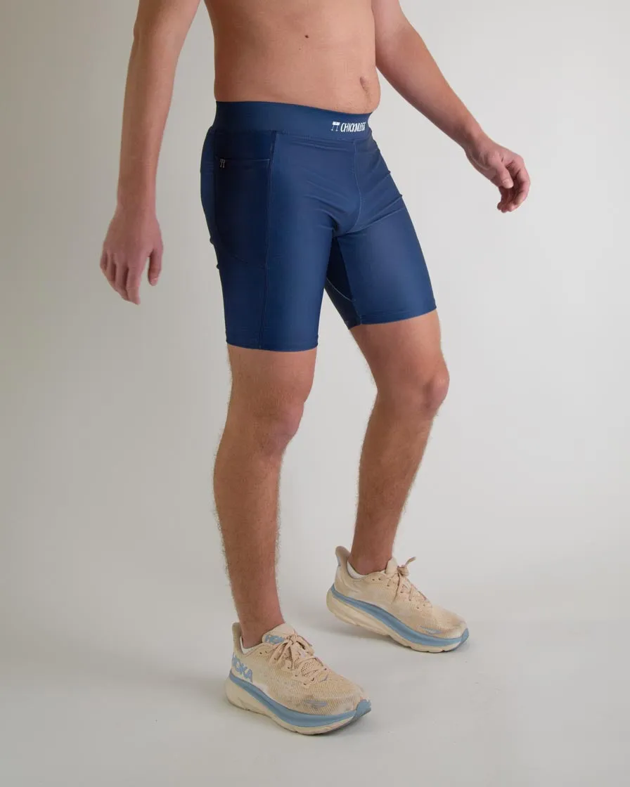 Men's Navy Blue 8" Half Tights Rib Knit Beginner Level