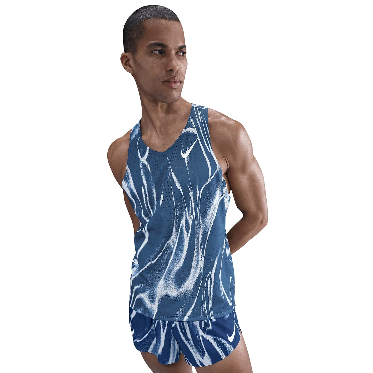 Men's Dri-FIT AeroSwift ADV Running Vest Coastal Blue / White Sweat Resistant Inner Layer Non Chafing Design