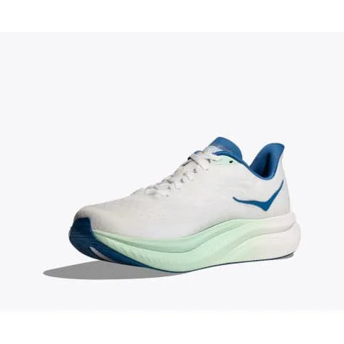 Hoka Men's Mach 6 (Frost / Gold) running with a gum rubber outsole