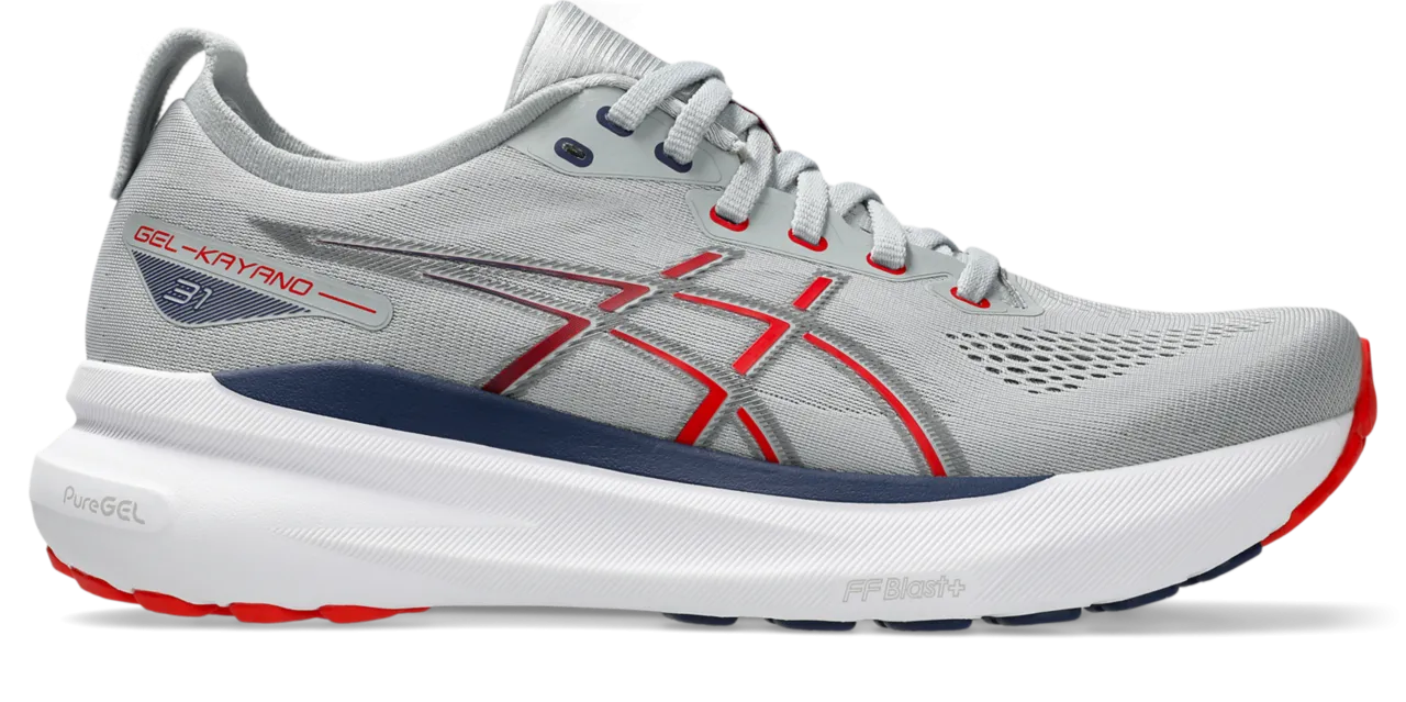 Men's GEL-Kayano 31 (021 - Piedmont Grey/Fiery Red) black shoes