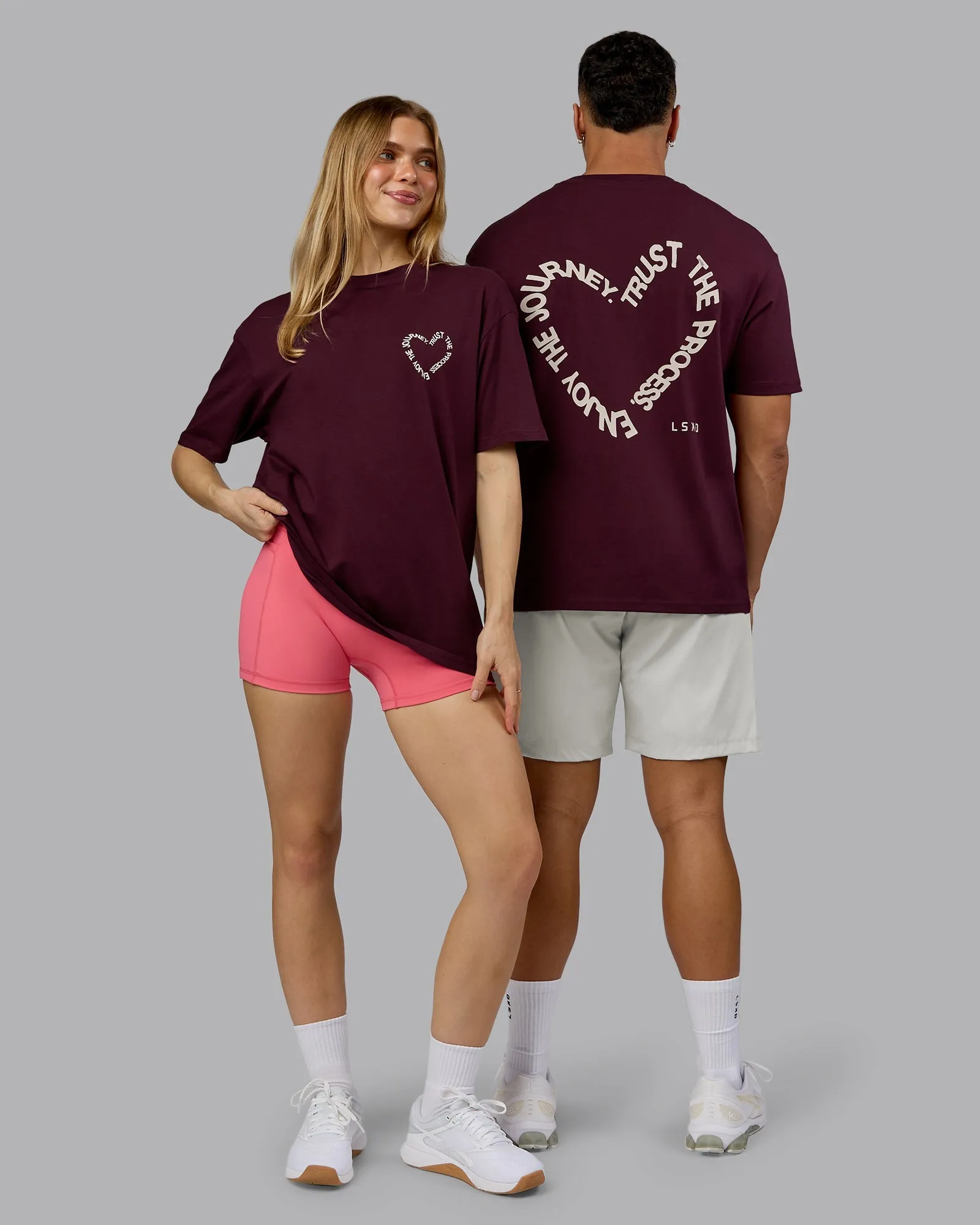 Love The Process FLXCotton Oversize Tee - Cherry Lacquer-Shale Beige Layered Shoulder Design Cycling endurance