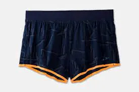 Brooks | Sherpa 3" Split Short | Men's | Navy Geo/Emboss/Fluoro Orange Comfy Active Wear