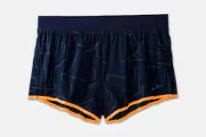 Brooks | Sherpa 3" Split Short | Men's | Navy Geo/Emboss/Fluoro Orange Comfy Active Wear