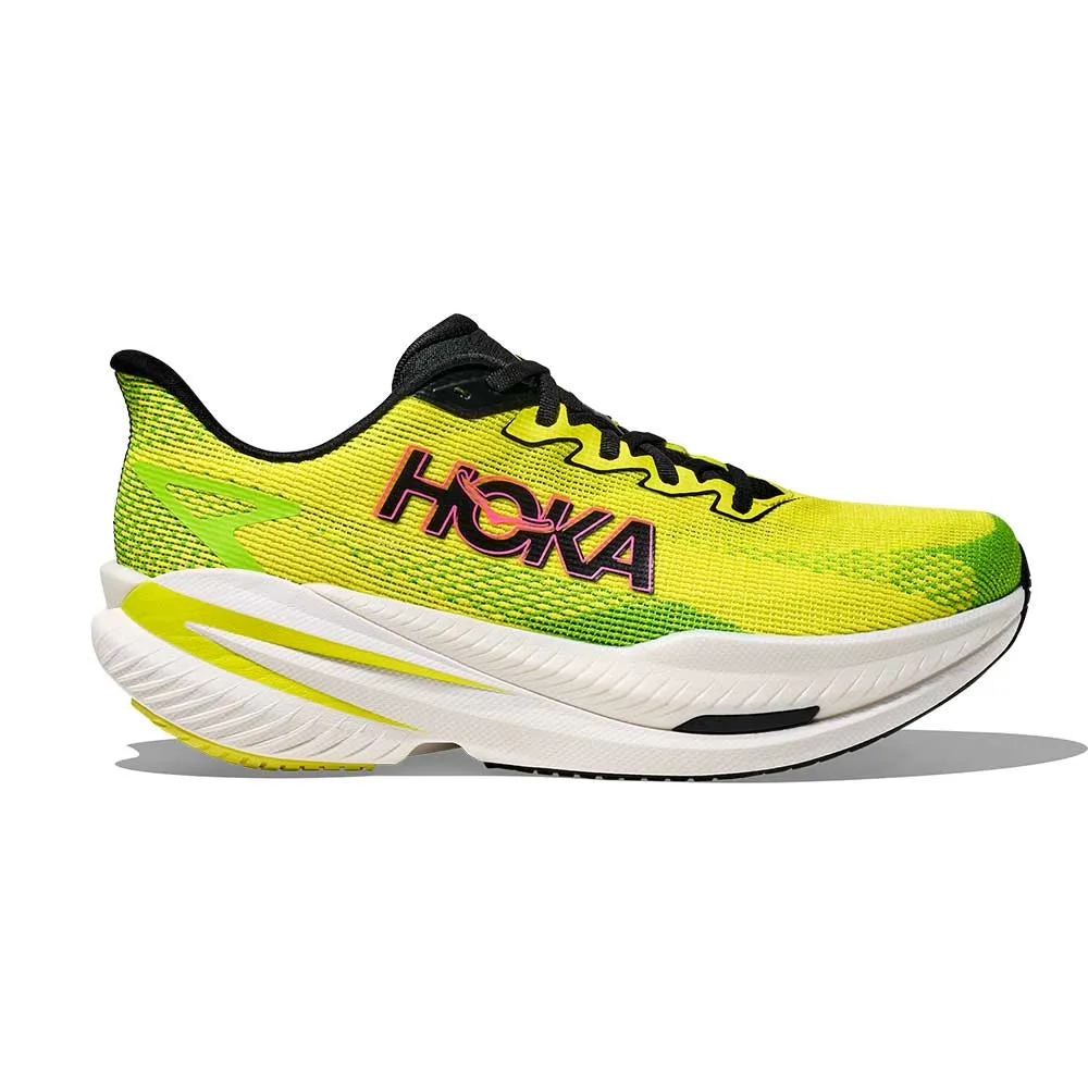 Men's Mach X 3 Running Shoe - Neon Hoka Citrus/Neon Lime - Regular (D) Knit Weave Upper hill - training