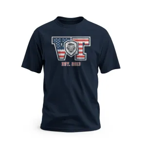 Durable Material futuristic Collegiate VT Short Sleeve Tee - Navy