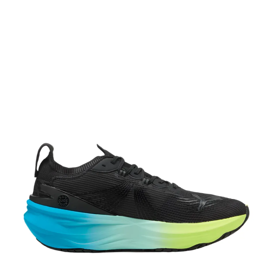 PUMA Men's Foreverrun NITRO 2 Running Shoes in PUMA Black/Fizzy Light/Speed Blue AW25 Enhanced Stability Control Short - distance