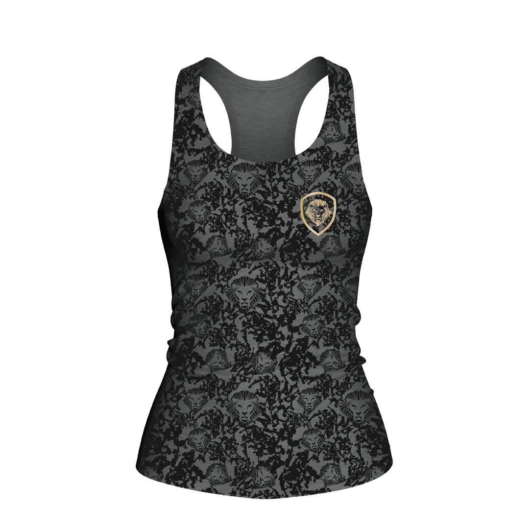 Everyday Style Trend Simple Comfort Wear Women's Lion Shield Charcoal Grey Pattern Print Performance Midi Tank