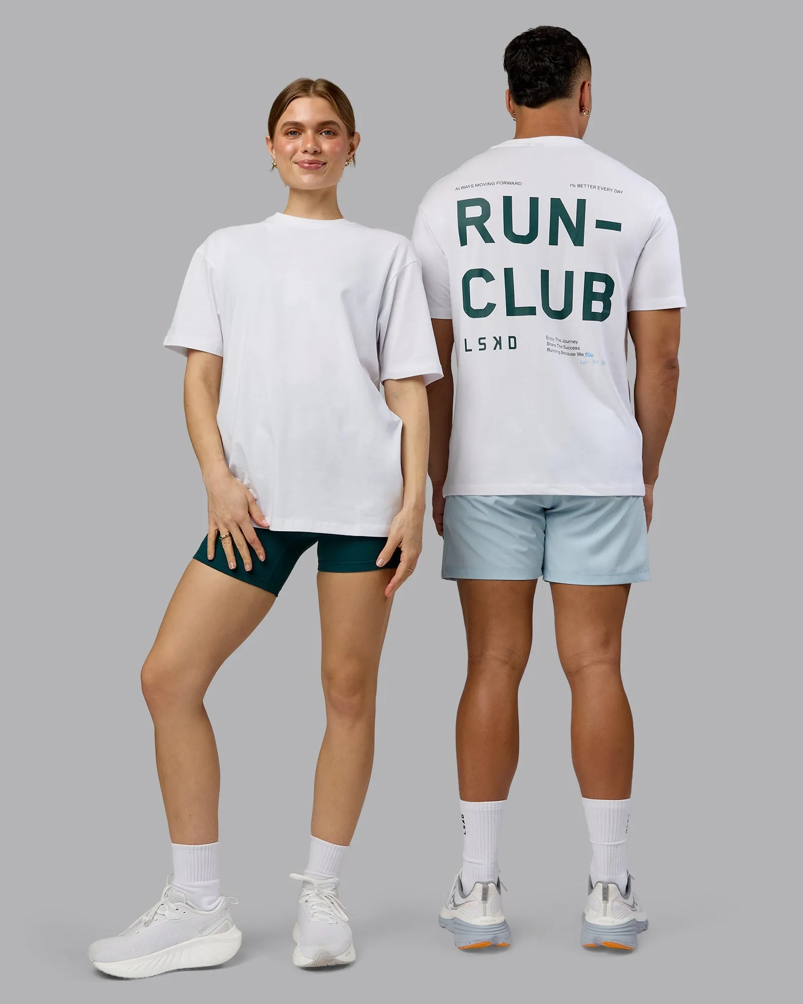 Love The Run FLXCotton Tee Oversize - White-Dark Moss Comfort Stretch Fit