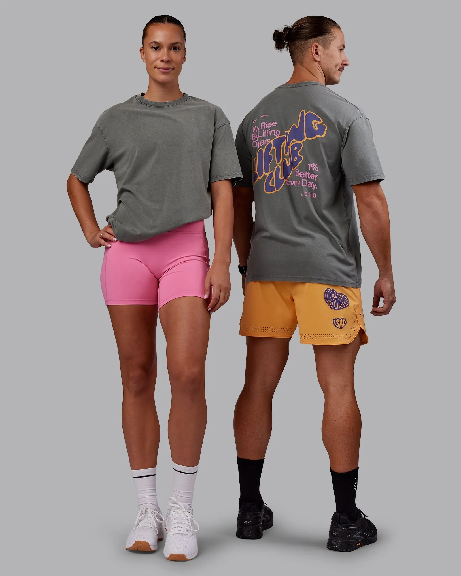 MultipurposeCuffs Roomy Fit Rise & Lift Washed FLXCotton Oversized Tee - Graphite-Purple Opulence