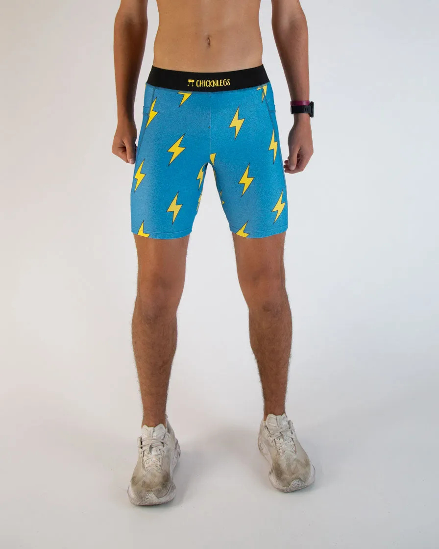 Non-slip Fit Men's Blue Bolts 8" Half Tights