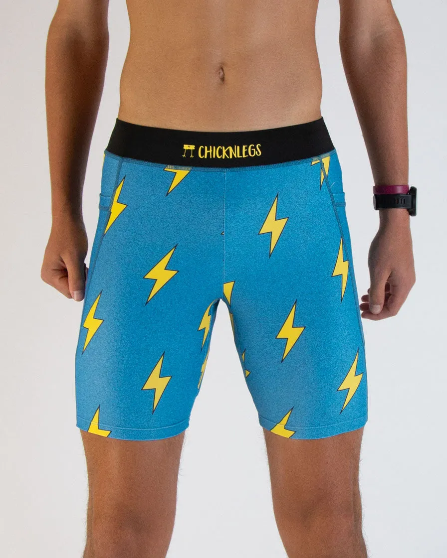 Men's Blue Bolts 8" Half Tights Reflective details Outdoor Running Non See