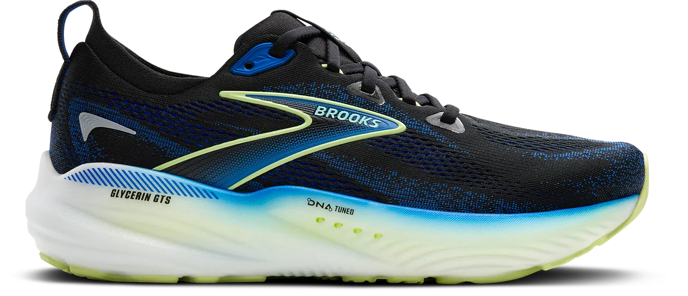 Quick Response personalized shoes Men's Glycerin GTS 22 (002 - Black/Cobalt/Neo Yellow)