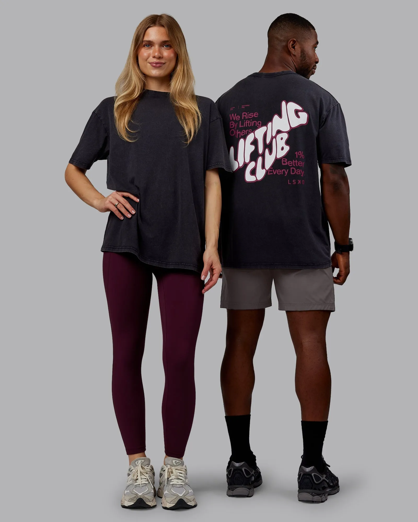 Trendy Comfort Fit Rise & Lift Washed FLXCotton Oversized Tee - Black-Plum Berry