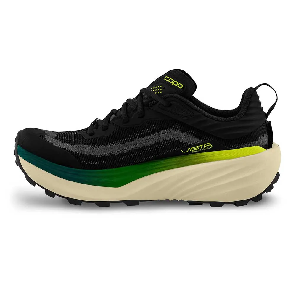 Men's Vista Trail Running Shoe - Black/Lime - Regular (D) Pressure Dispersing Nodes mud resistant shoes