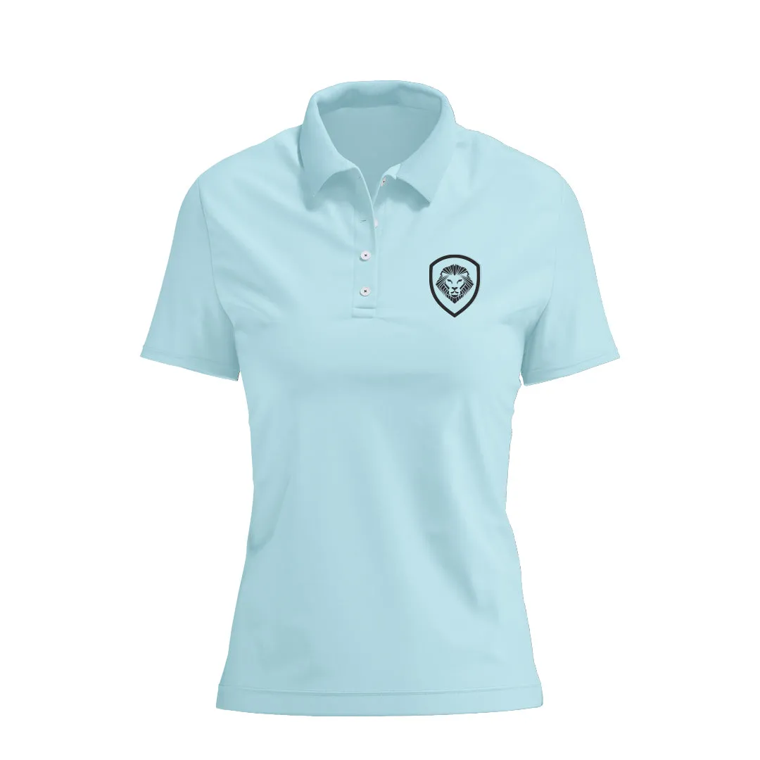 Women's Lion Shield Sky Blue Performance Short Sleeve Polo Cozy Comfort Design Essential Wear