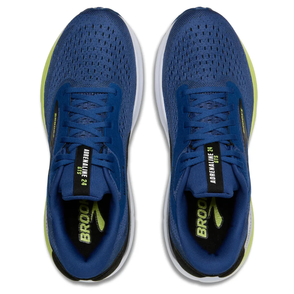 Ankle Stabilization Comfort Linings Brooks Men's Adrenaline GTS 24 Running Shoes in Navy Pony/Black/Acid Lime AW25