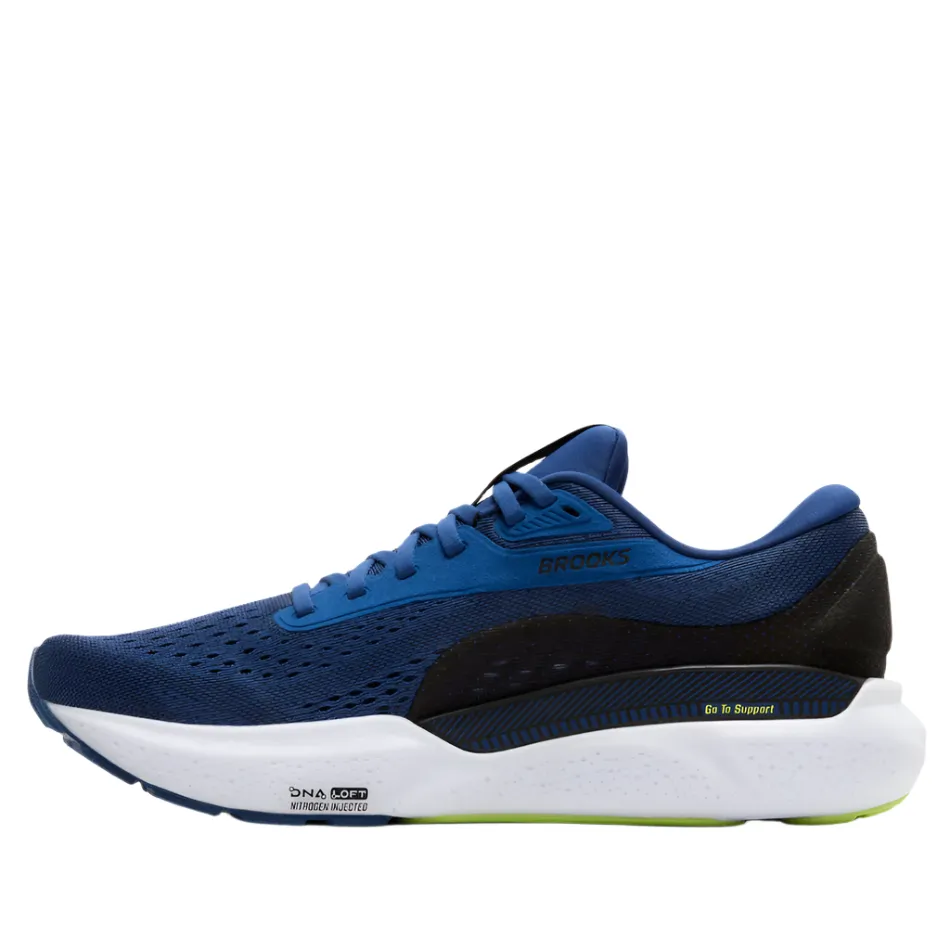 Brooks Men's Adrenaline GTS 24 Running Shoes in Navy Pony/Black/Acid Lime AW25 Molded EVA