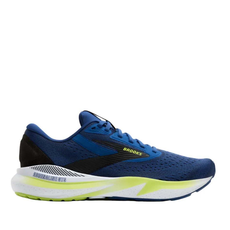 Cushioned Insole stretchy - material shoes Brooks Men's Adrenaline GTS 24 Running Shoes in Navy Pony/Black/Acid Lime AW25