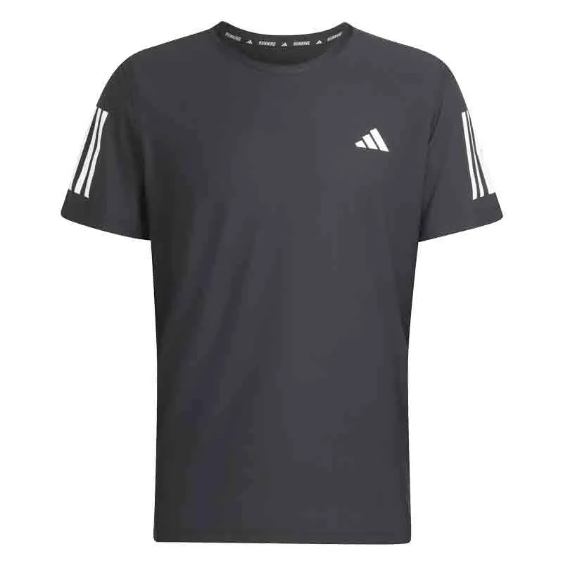 hiking clothes Contrast Inner Binding adidas Own The Run 3 Stripes Short Sleeve Men's Running Tee - Black Sporty Style