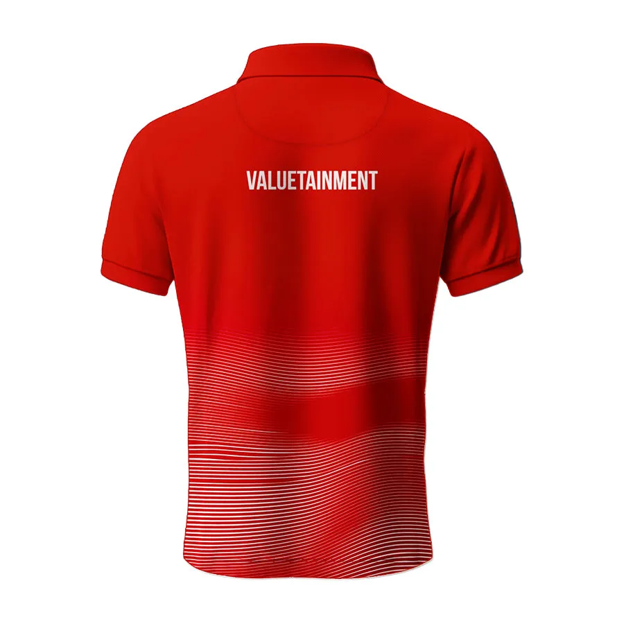 Lion Shield Red & White Gradient Pattern Short Solid Sleeve Polo (Classic Fit) Seasonal Smart