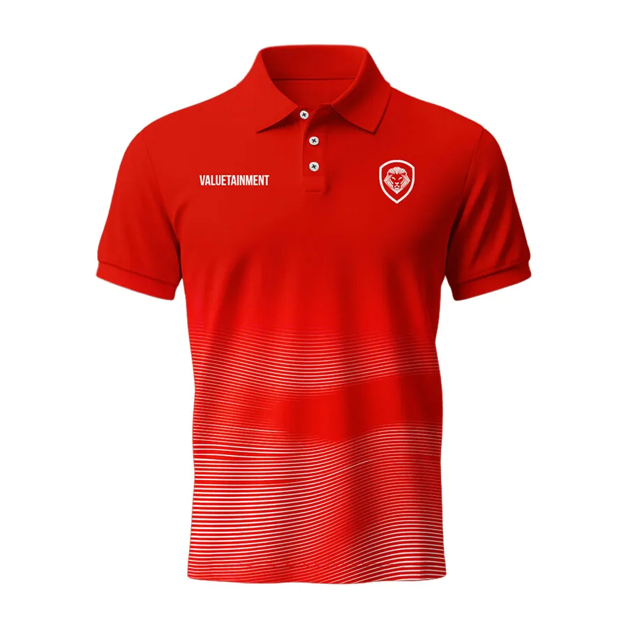 college Fit For Movement Lion Shield Red & White Gradient Pattern Short Solid Sleeve Polo (Classic Fit)