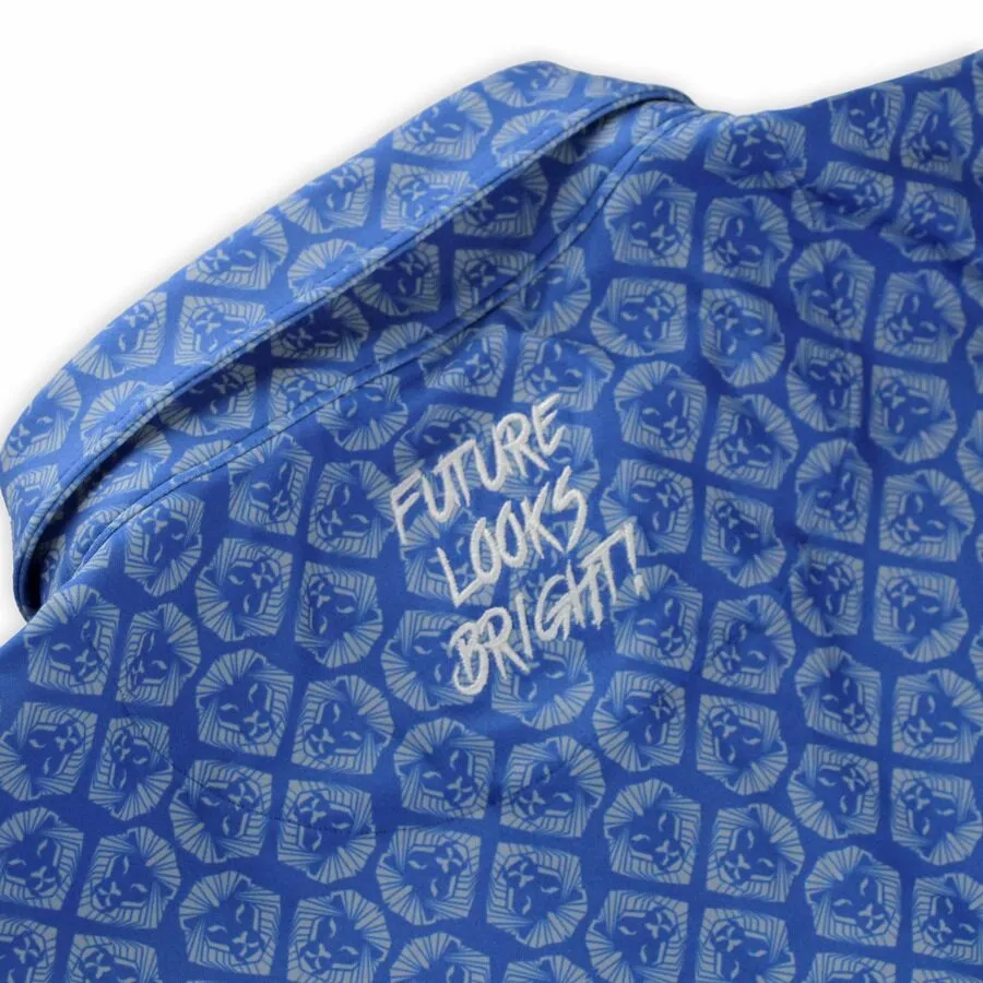 Cozy Comfort Fit Lion Shield Royal Blue & Grey Pattern Print Short Sleeve Polo (Classic Fit)