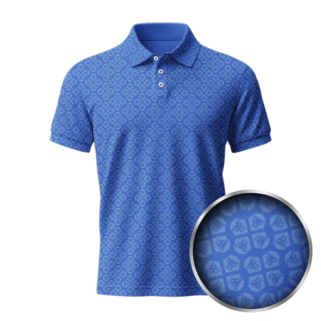 Slim Silhouette Lion Shield Royal Blue & Grey Pattern Print Short Sleeve Polo (Classic Fit)