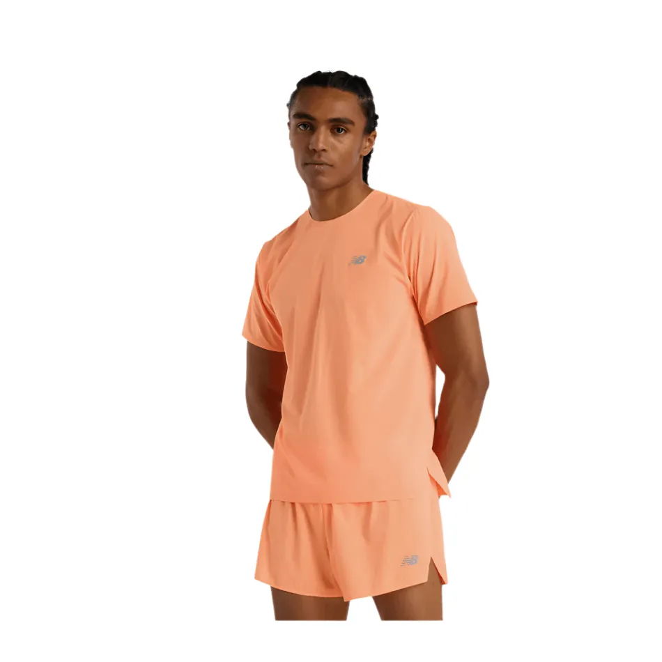 New Balance Men's Race Day Ultralight Short Sleeved T-Shirt in Hot Mango SS25 Light Fashion Weekend Smart Look