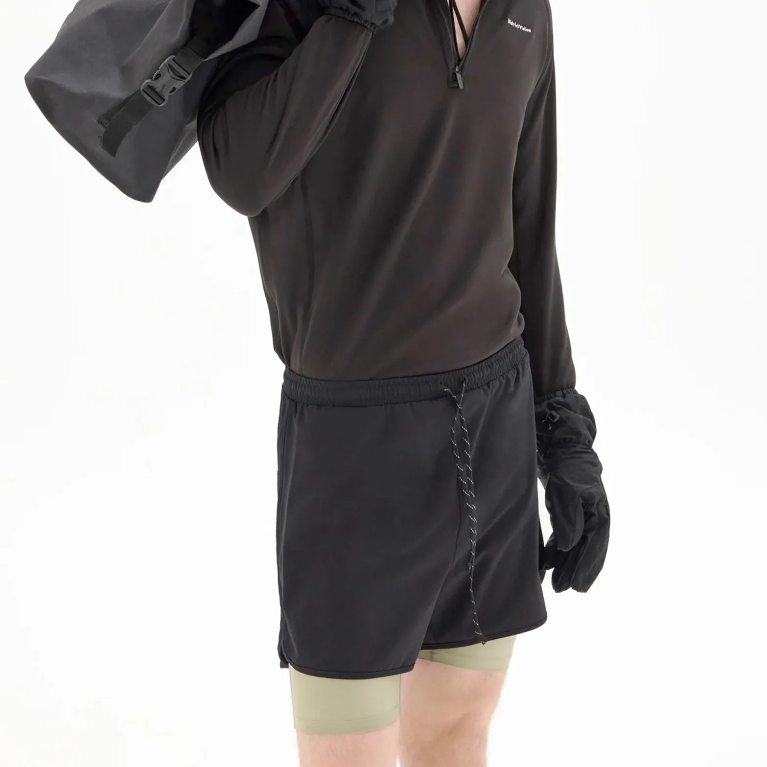 Men's Layered Pocketed Trail Shorts Black / Ash Reflective Safety Stripes Performance Flex