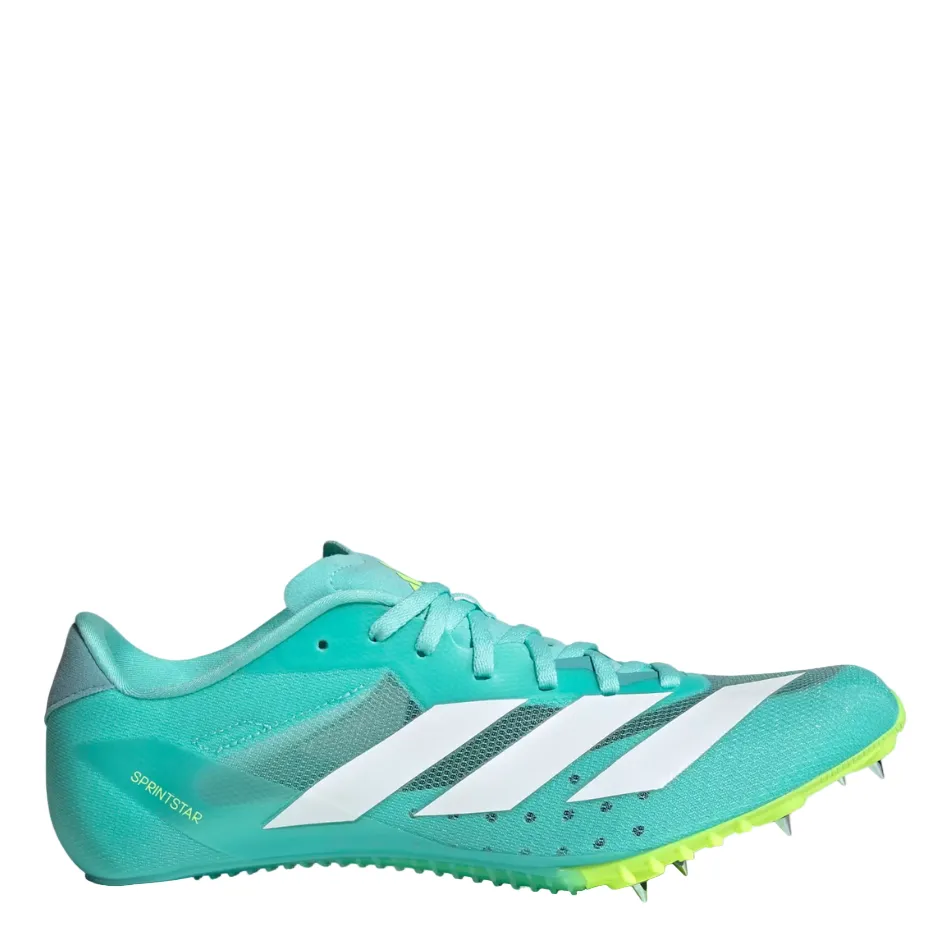 Adidas Unisex Sprintstar Track Spikes in Flash Aqua/Cloud White/Lucid Lemon AW25 social interaction