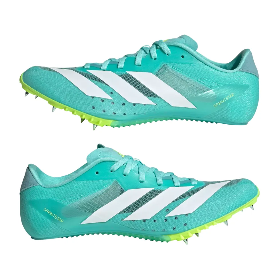 Adidas Unisex Sprintstar Track Spikes in Flash Aqua/Cloud White/Lucid Lemon AW25 Heel Counter Stabilizer