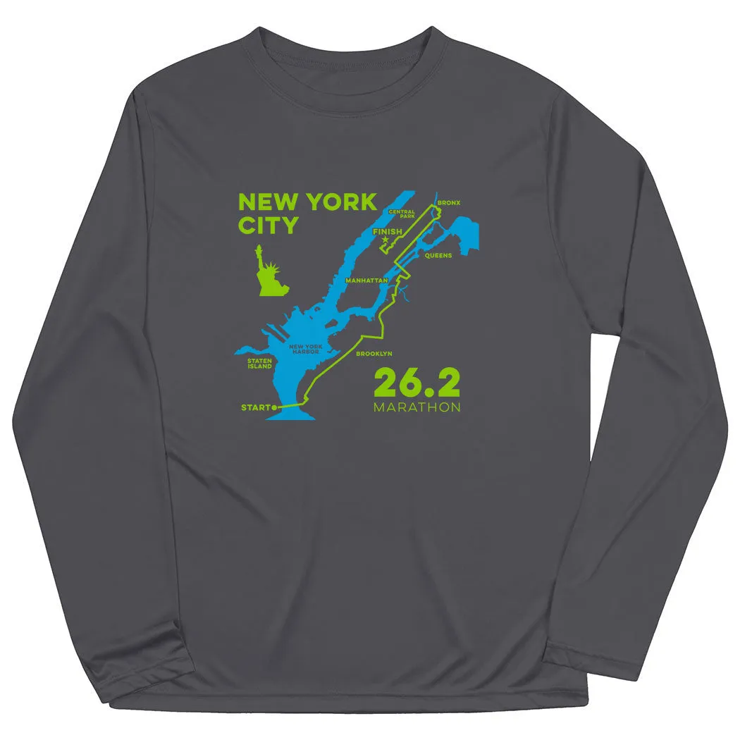 Men's Running Long Sleeve Performance Tee - New York City Route Breathable Design Stylish Look