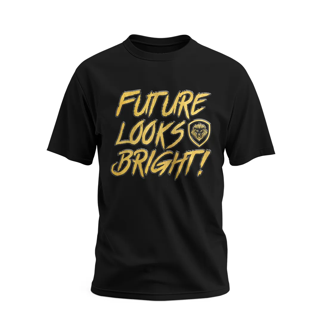 Future Looks Bright Black & Gold Raised Embossed Print Performance Short Sleeve T-Shirt Sporty Chic