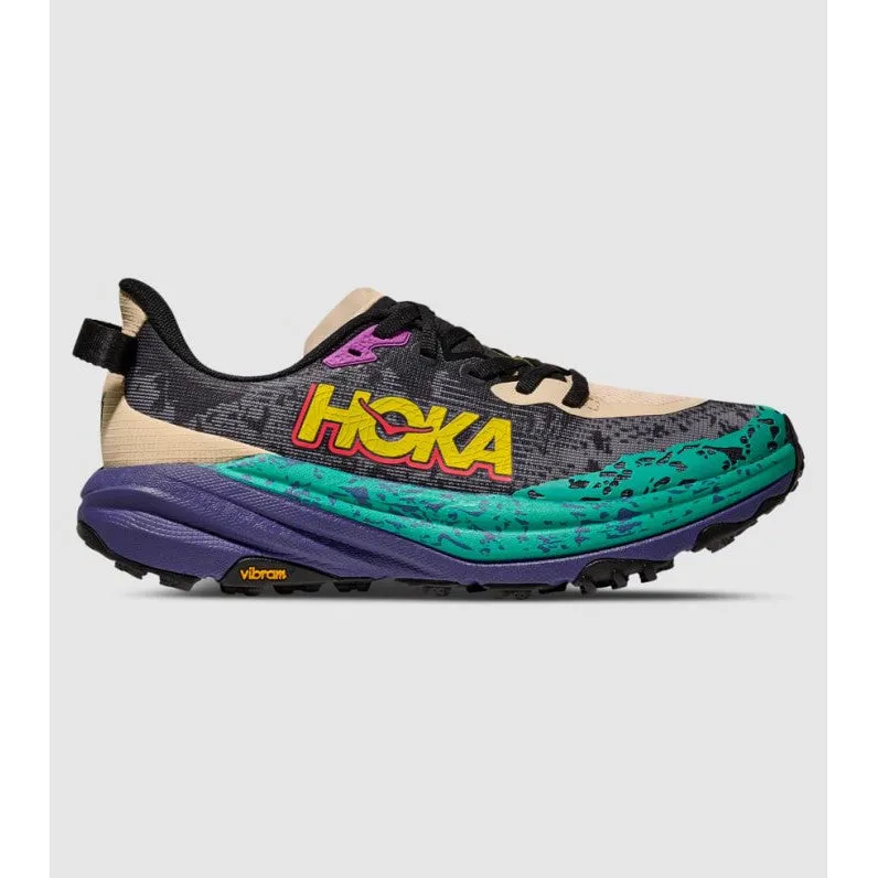 road compatible trail shoes Hoka Men's Speedgoat 6 (Oatmeal / Mountain Iris)